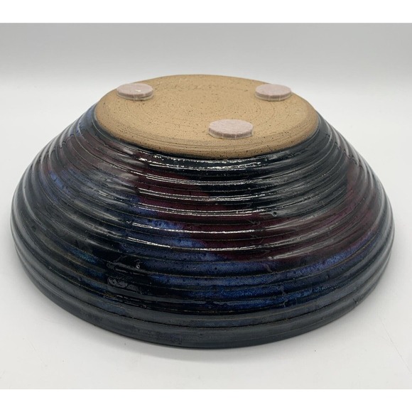 Studio Galaxy Art Pottery 11” Bowl Artist Signed Blue Purple Green - Picture 4 of 7